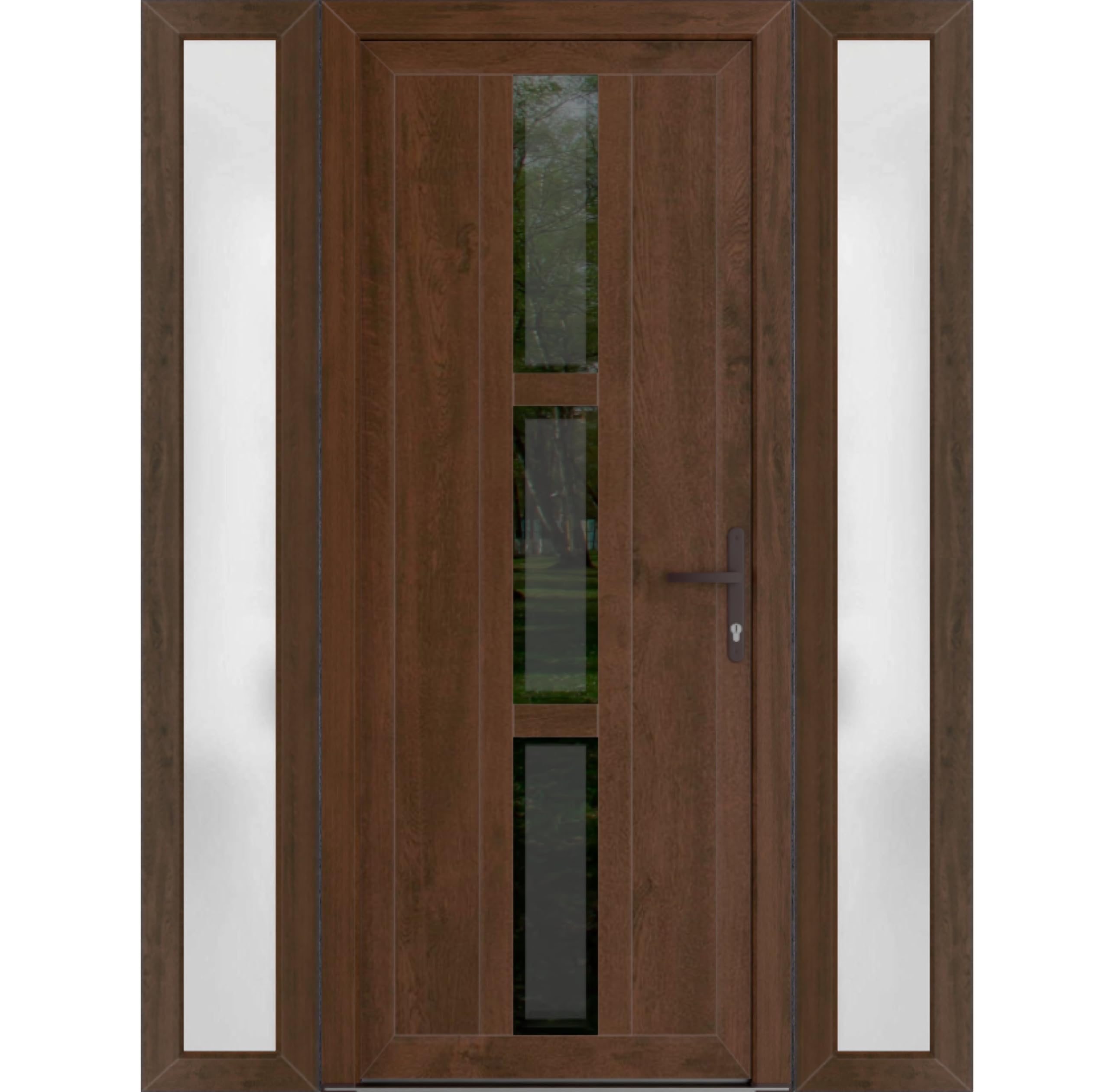 VDOMDOORS Mirrored-Clear Walnut entry door