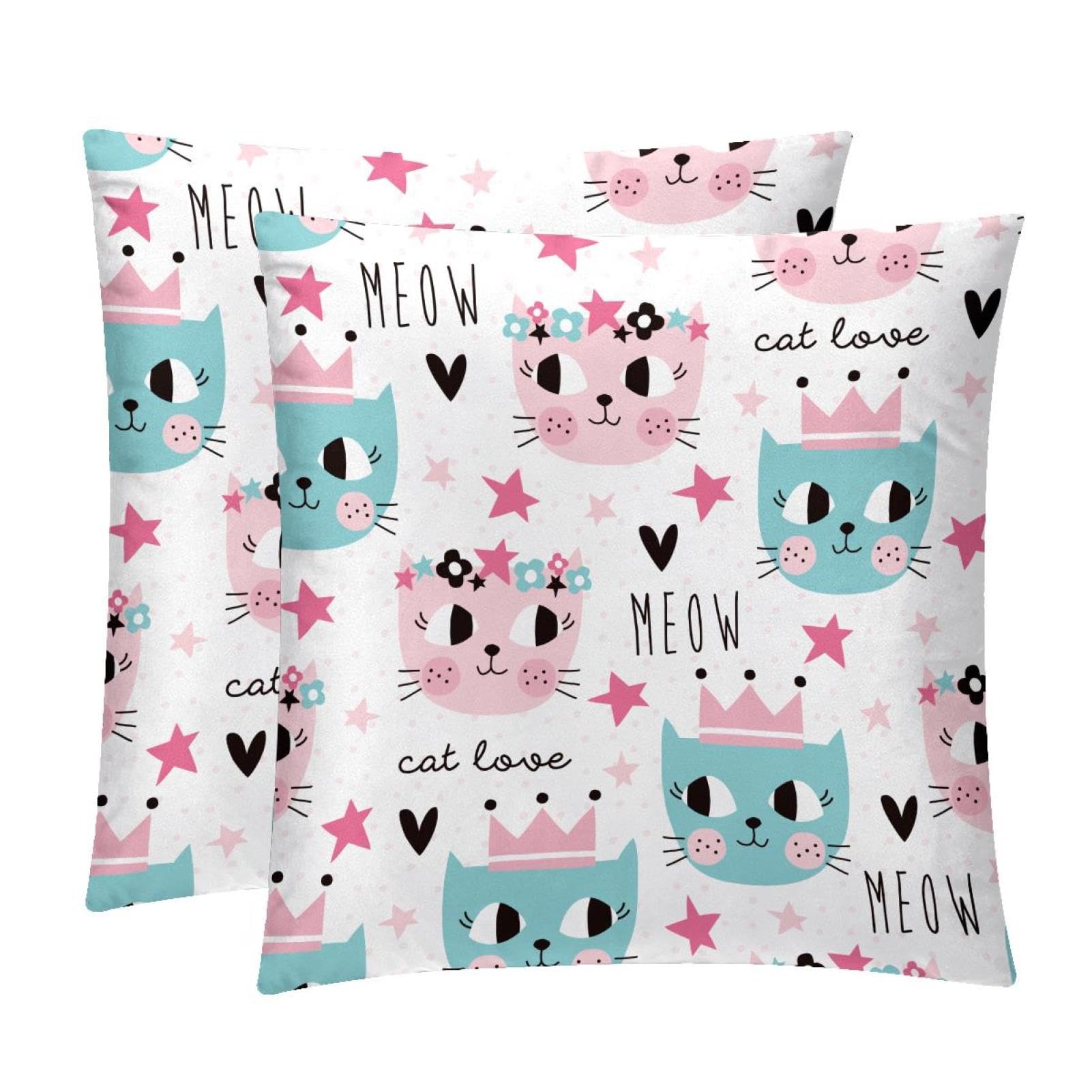 TDGKPZ Cute Cartoon Cat Throw Pillow Covers 2 Pack Cushion Cases Decorative Pillow Cases Home Decor 45x45cm