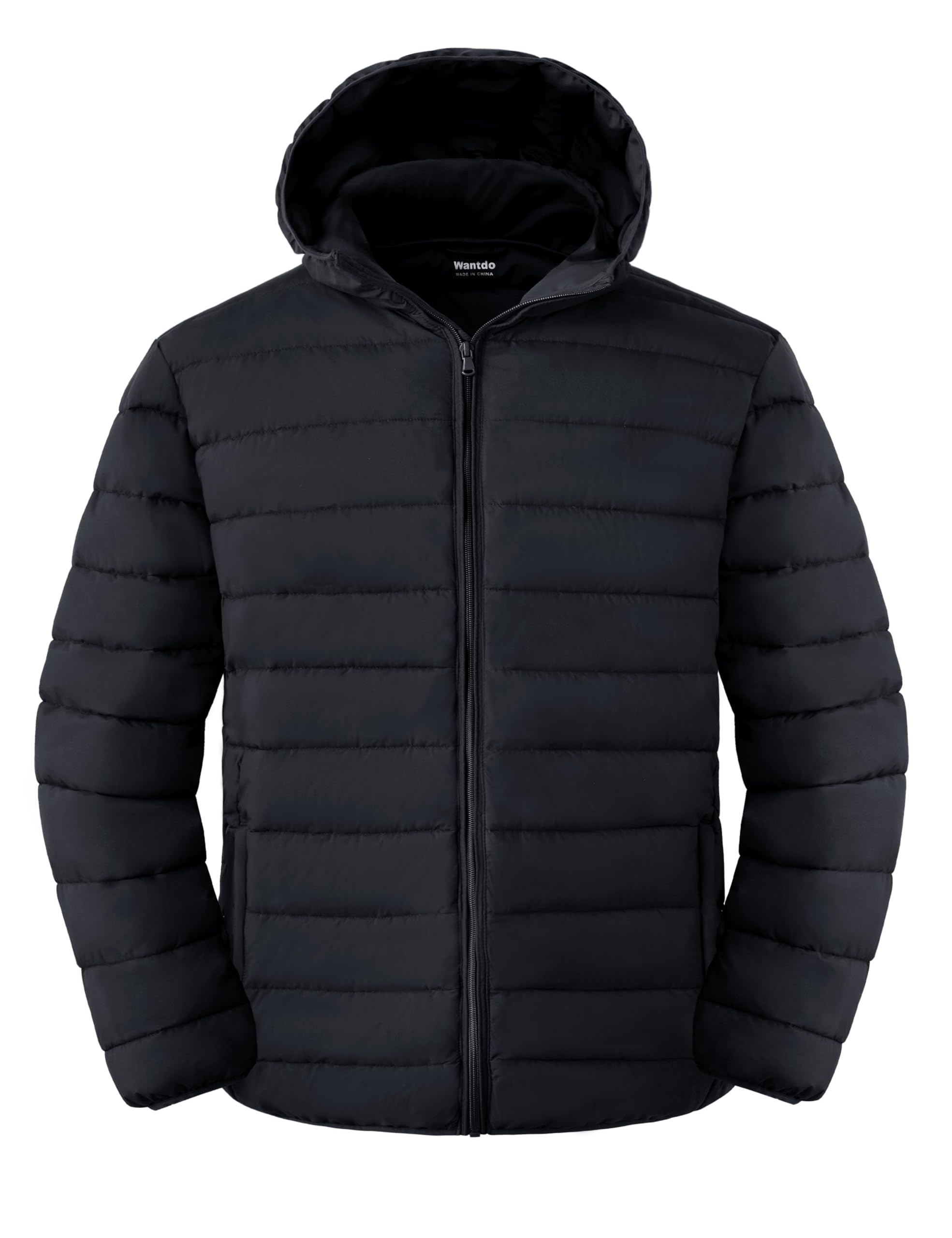 wantdo Mens Big and Tall Lightweight Puffer Jacket Quilted Warm Winter Coat Windproof Winter Jackets with Hood