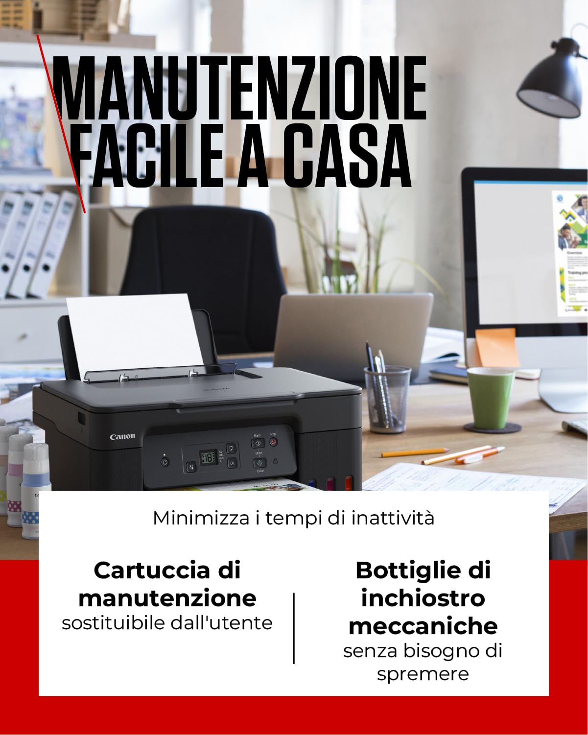 Canon Serie PIXMA G2570 - Stampante Multifunzione, Fotocopiatrice e Scanner MegaTank per la Casa con Schermo LED | Connettività USB | Stampante per Uso Domestico