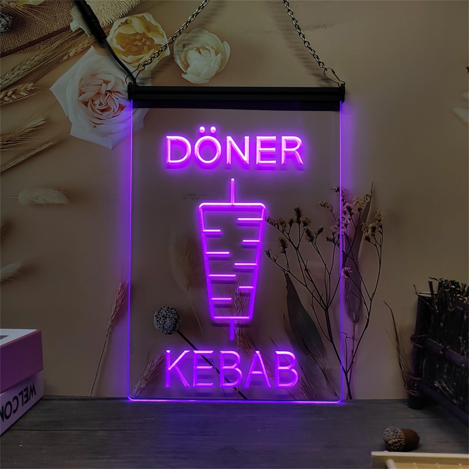 Zayeksole Purple Doner Kebab Restaurant Neon Sign For Wall Decor, Usb Dimmable Led Neon Light Up Sign For Kebab Shop Wall Decoration,,30X20cm