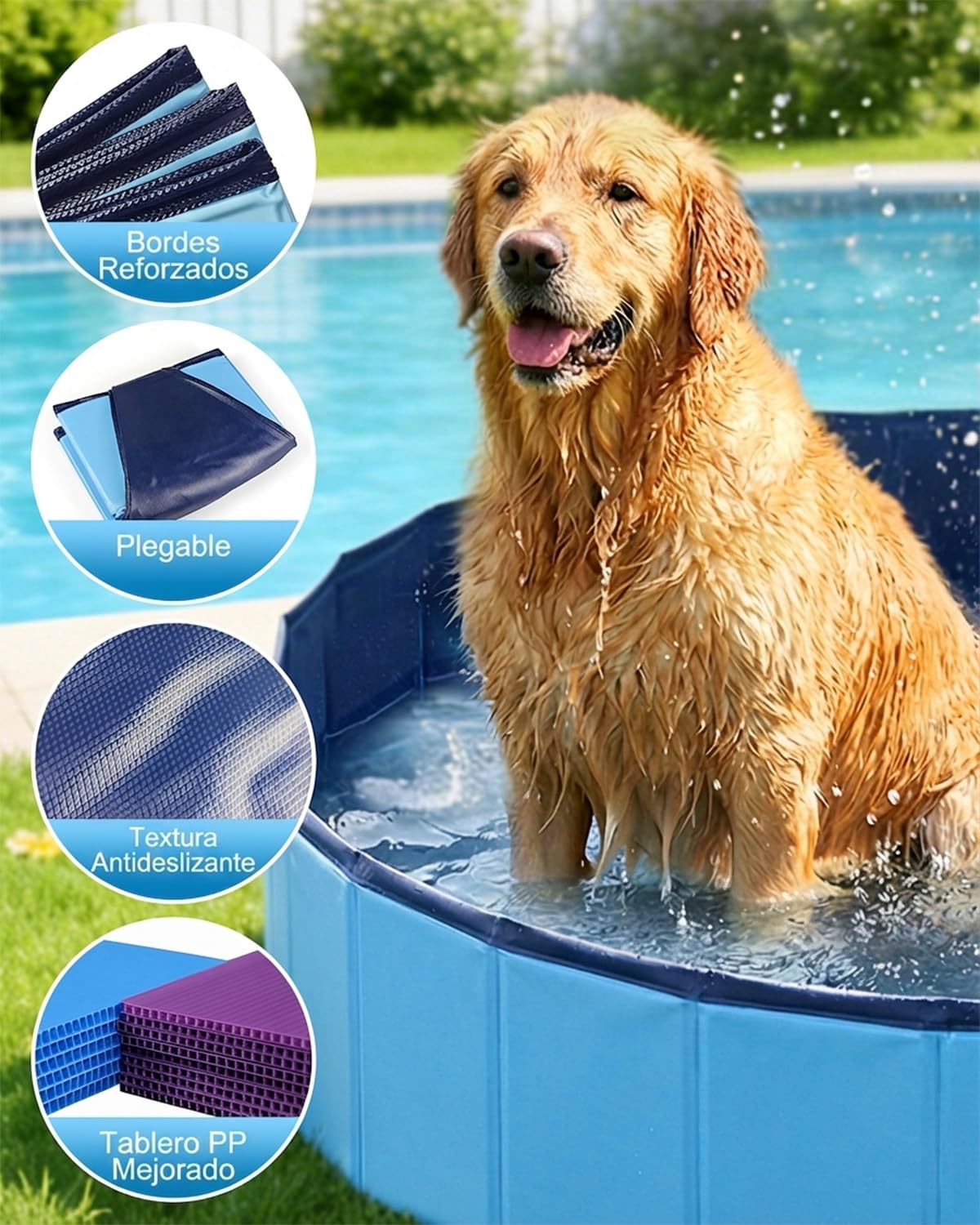Piscina Plegable para Perros y Mascotas, Bañera Antideslizante de PVC Resistente, Piscina Portátil para Perros Grandes y Pequeños, Piscina Infantil para Jardín y Exterior,120 x 30 cm