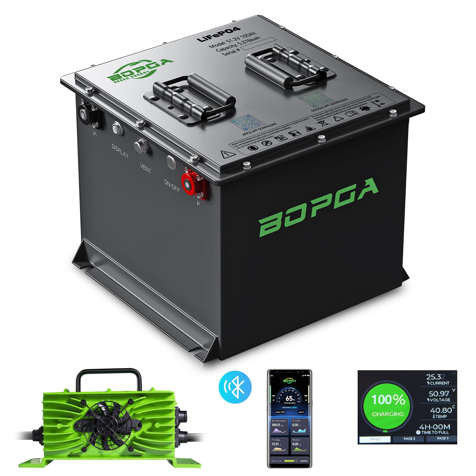 48v 105ah lithium battery golf cart with chargergolf cart batteries built-in smart bluetooth 150a bms touch monitor amp mobile app 4000 cycles lifepo4 battery 50-mile range