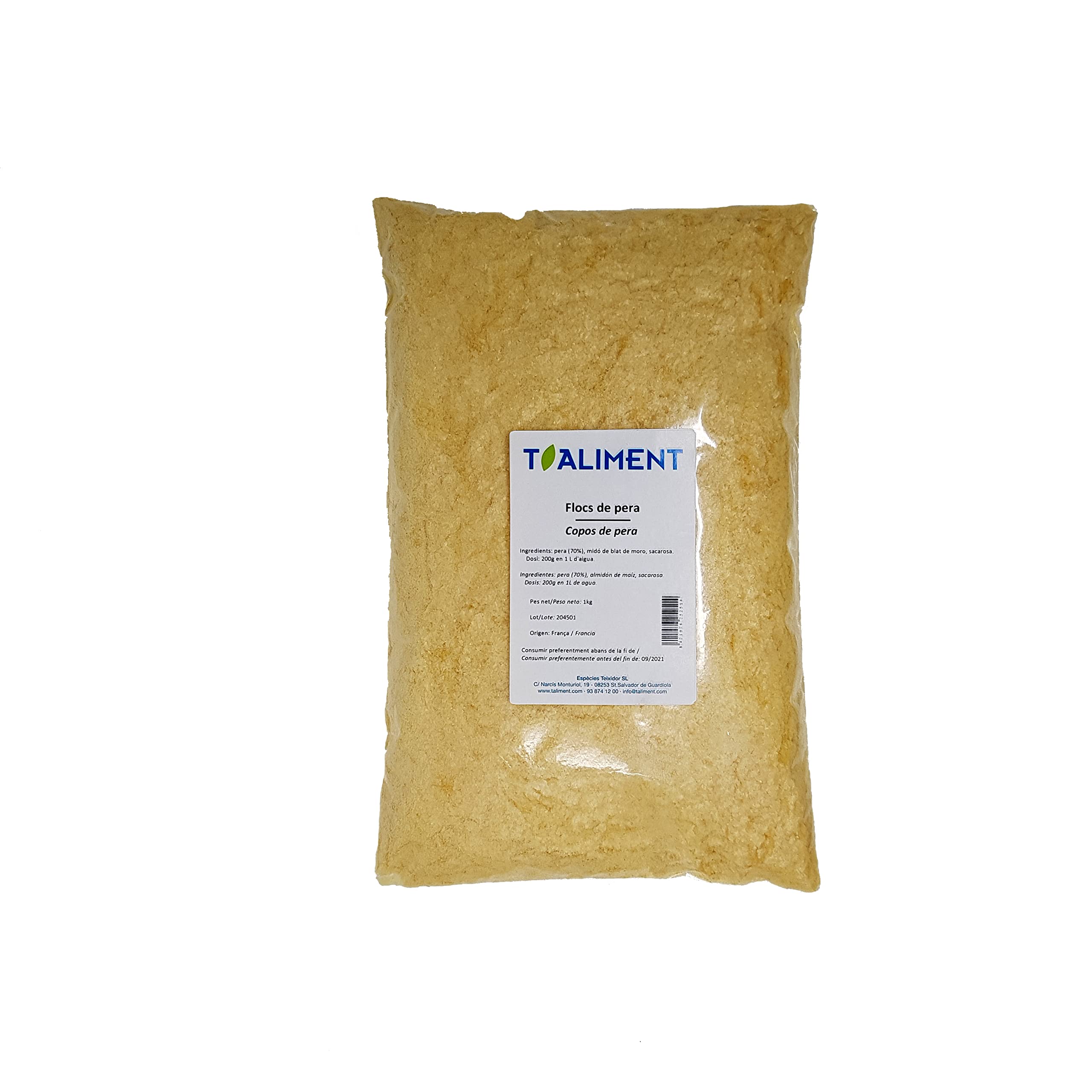Taliment | Compota de Pera | Copos de Fruta Deshidratada para Preparar Compota Instantánea | Apta para Dietas de Nutrición Adaptada