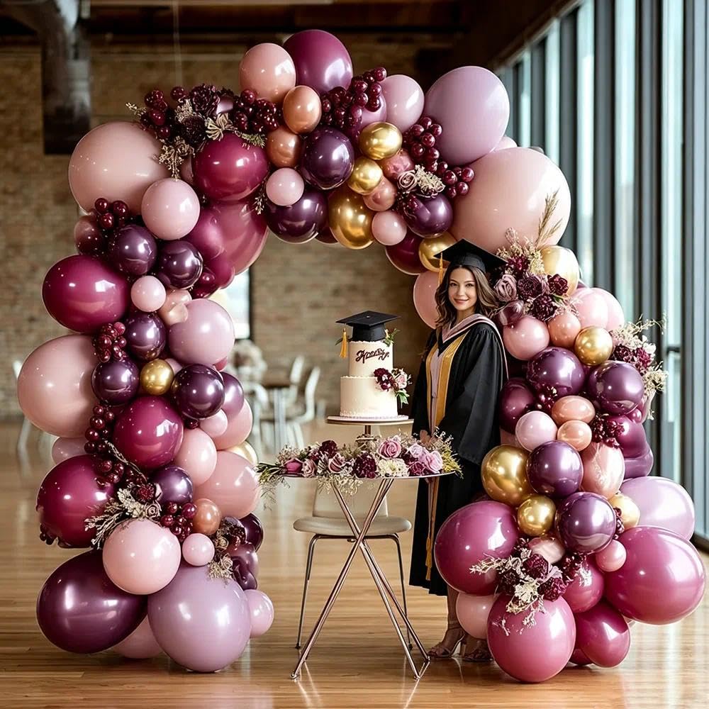 Dunkelviolette und rosa Luftballon-Girlande, doppelt gefüllt, Altrosa, Burgunderrot, Gold, Ballonbogen-Set für Geburtstag, Brautparty, Hochzeit, Valentinstag, Party-Dekorationen