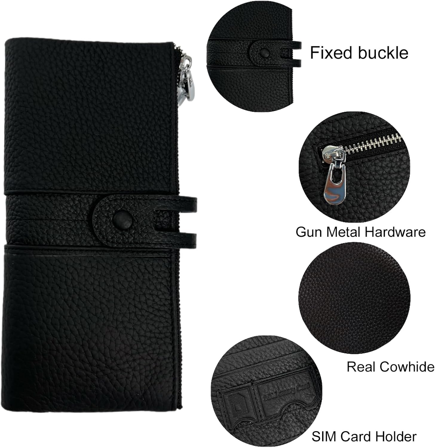 Wallets for Women Leather Credit Card Holder with RFID Blocking Large Capacity Wristlet (Black) - Image 5