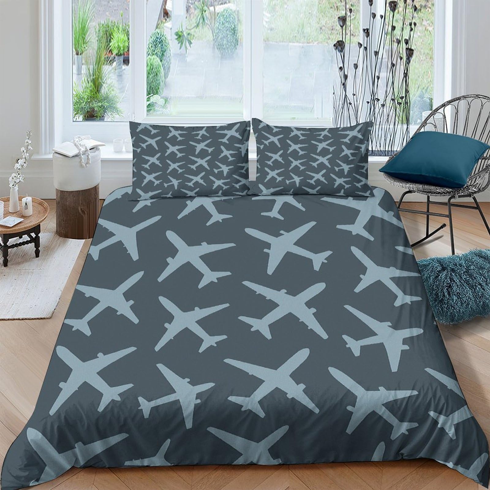 Ctjqhvkz Style-1 3D Printed Airplane Pattern Fitted Sheet Microfiber Grey Bed Sheet For Bedroom Dorm Guest Mattress Protection Decor Single（135X200cm）