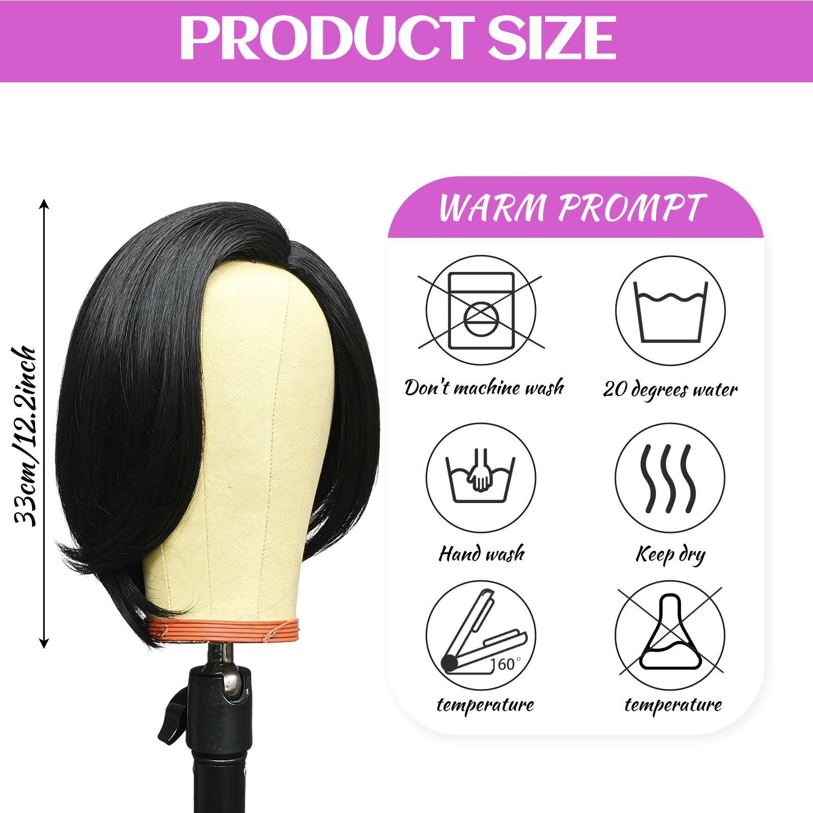 Czarna peruka bob, 30 cm, syntetyczna, dzielona z boku, krótkie, proste włosy dla kobiet, długie włosy do ramion, do cosplay, na co dzień, karnawał, Halloween (czarna)