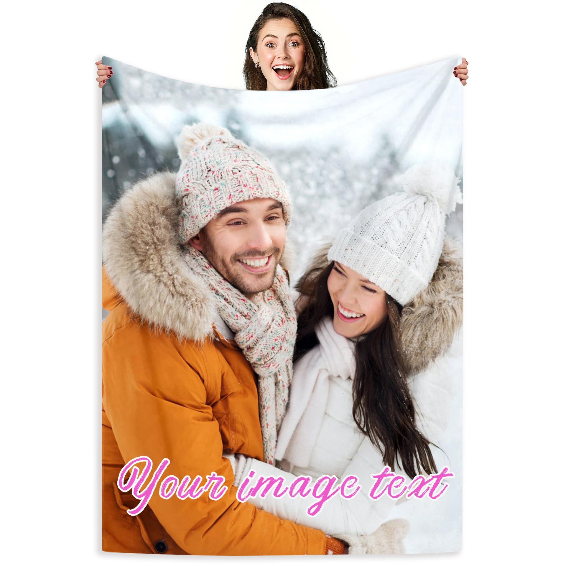 Custom Blanket Collage Blanket with Photo and Text Customized for Sofa, Bedroom, Living Room, Customized Gifts for Dad, Mom, Kids, Friends and Lovers
