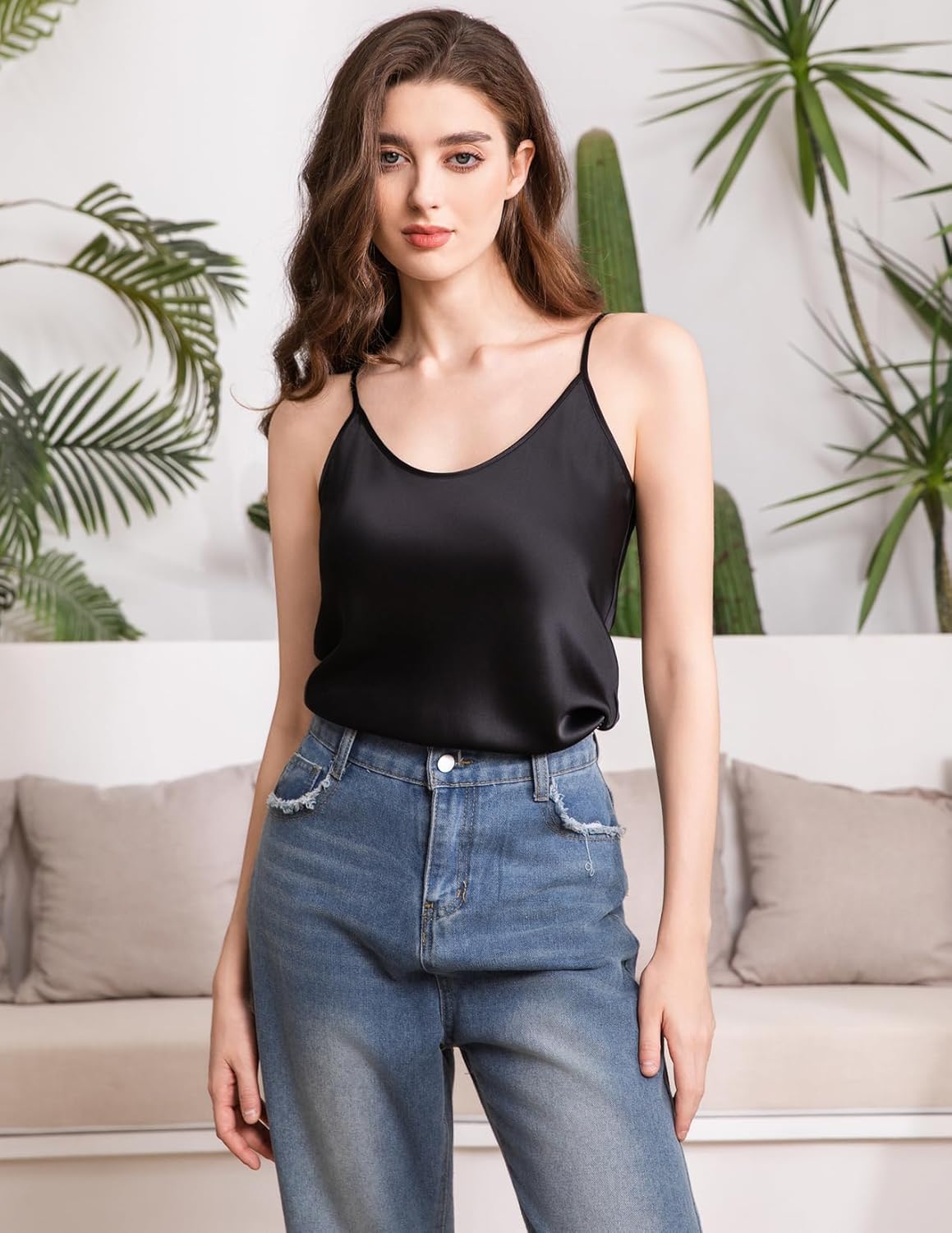 THXSILK 100% Mulberry Silk Cami Tank Top for Women, Luxury Silk Sleepwear & Loungewear, Versatile Camisole Top - Image 2