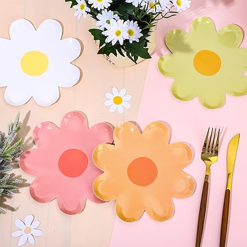 Miniatura 3 de 40 platos de papel de margaritas de primavera estilo bohemio, desechables, Groovy Party Platos de 7 pulgadas, bandeja de comida floral, plato de