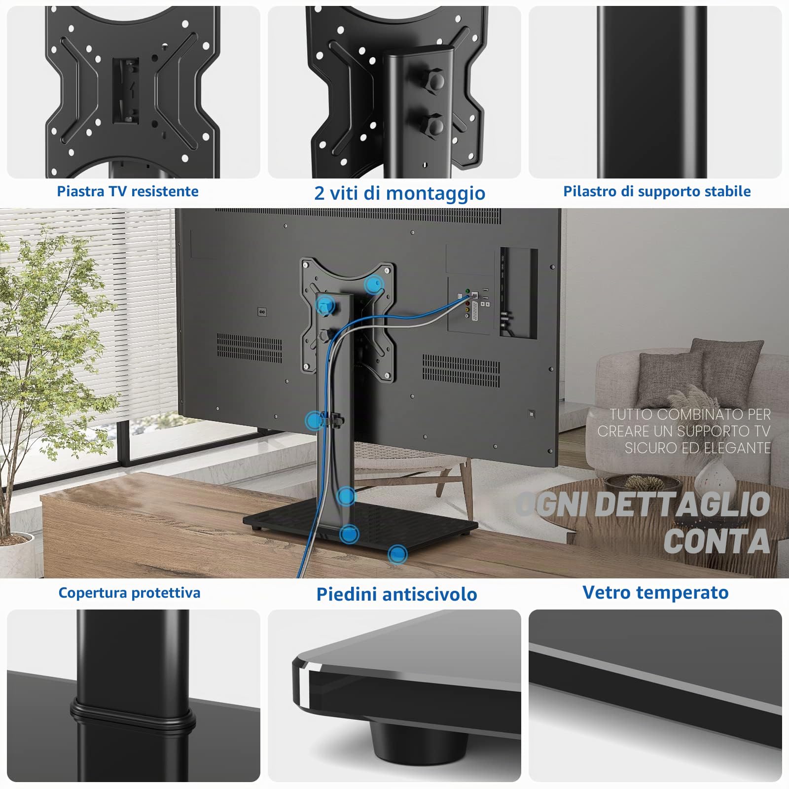 RFIVER Supporto TV da Tavolo Piedistallo Universale per 23 a 43 Pollici Televisori, Base Girevole per TV Regolabile in Altezza per TV LCD/LED/OLED/Plasma/curvo fino a 30 kg