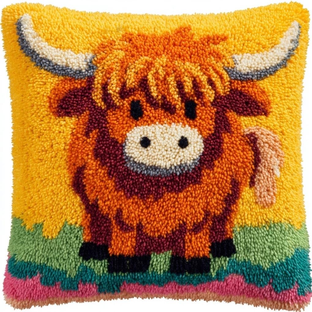 AxiangziK DIY Latch Hook Kits 43x43cm,Highland Cattle