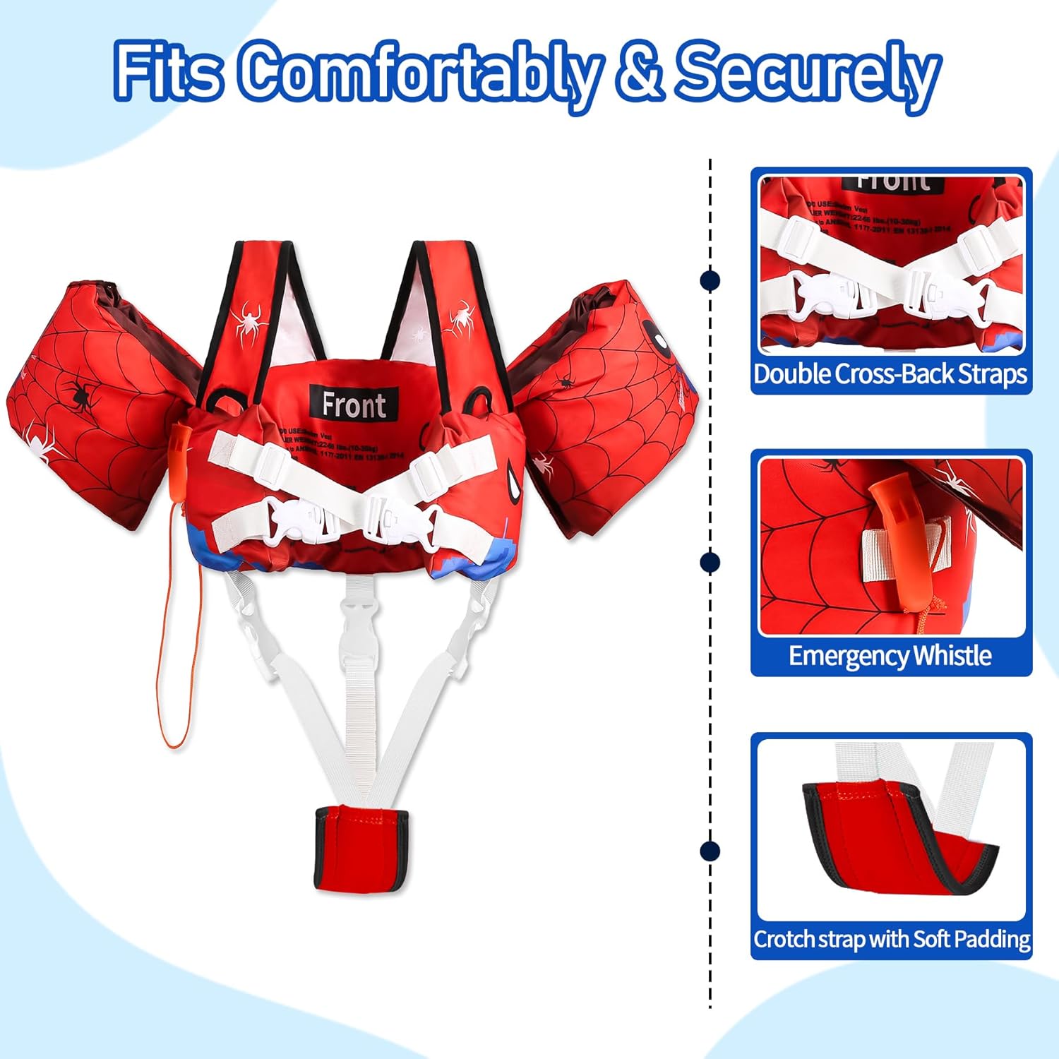 Toddler Swim Vest with Arm Floaties Adjustable Crotch Straps 22-66lbs Kids Pool Float Sea Beach Swimming Training Aids for 2-6Y Boys and Girls