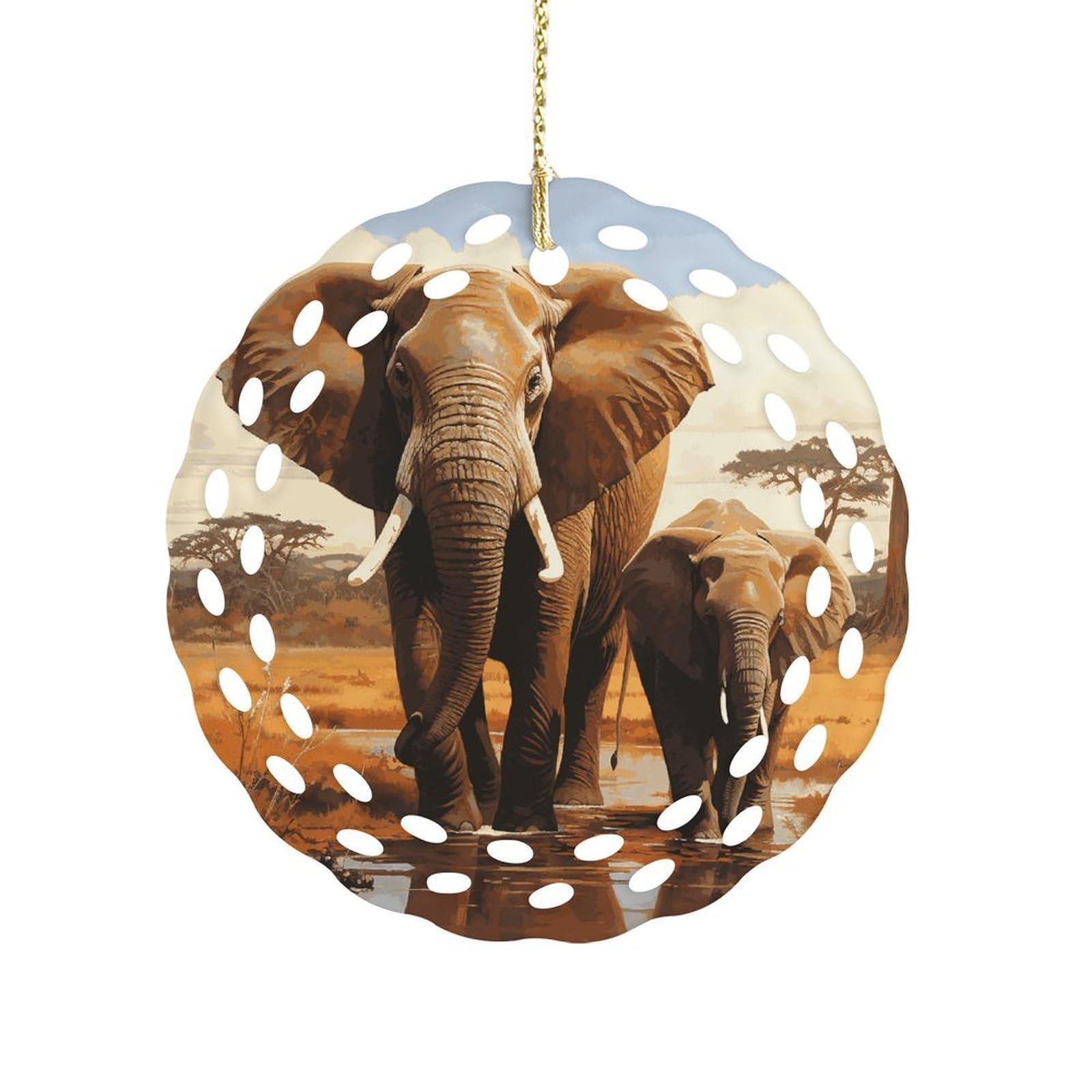 Fodpand Women's Style Elephant Family Ceramic Ornament For Home Decor 3.2" Round Tree Decoration Christmas Ornaments For Men Double-Sided Design