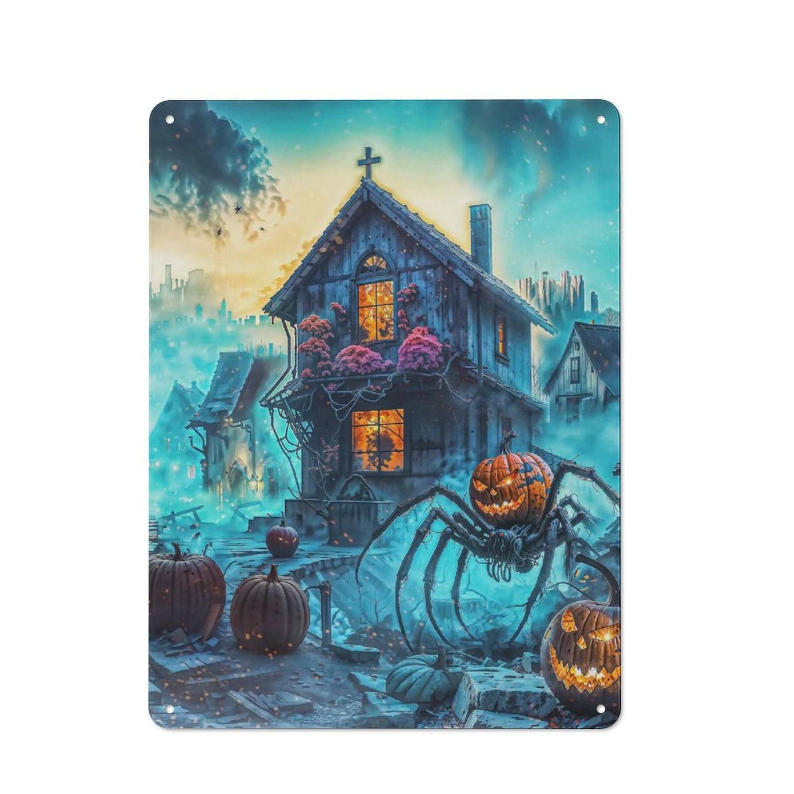 Junmoney Halloween Spider & Pumpkin Retro Tin Sign 40X30cm For Pub Or Café, For Collectors Building A Themed Wall Display