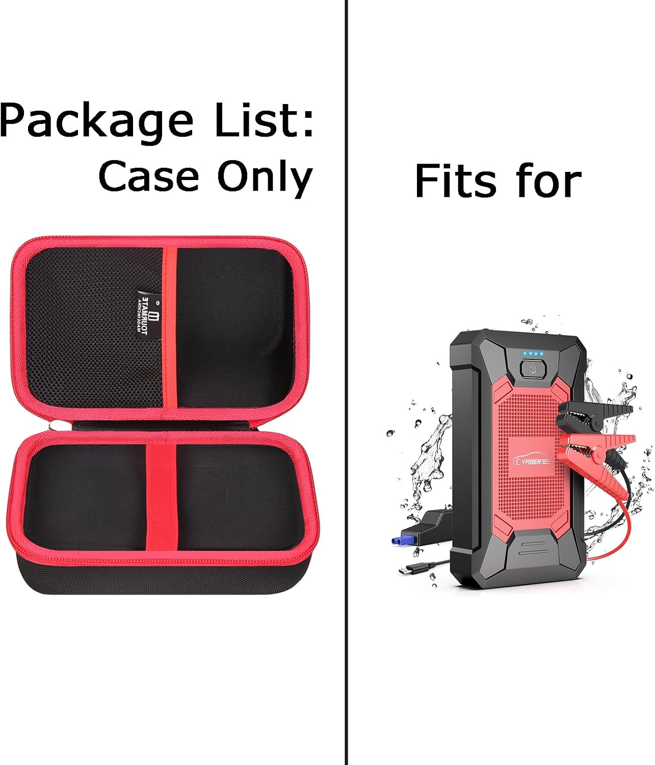 Tourmate Car Jump Starter Case, Hard Case for Portable Car Jump Starter, Storage Case (Black + Red)