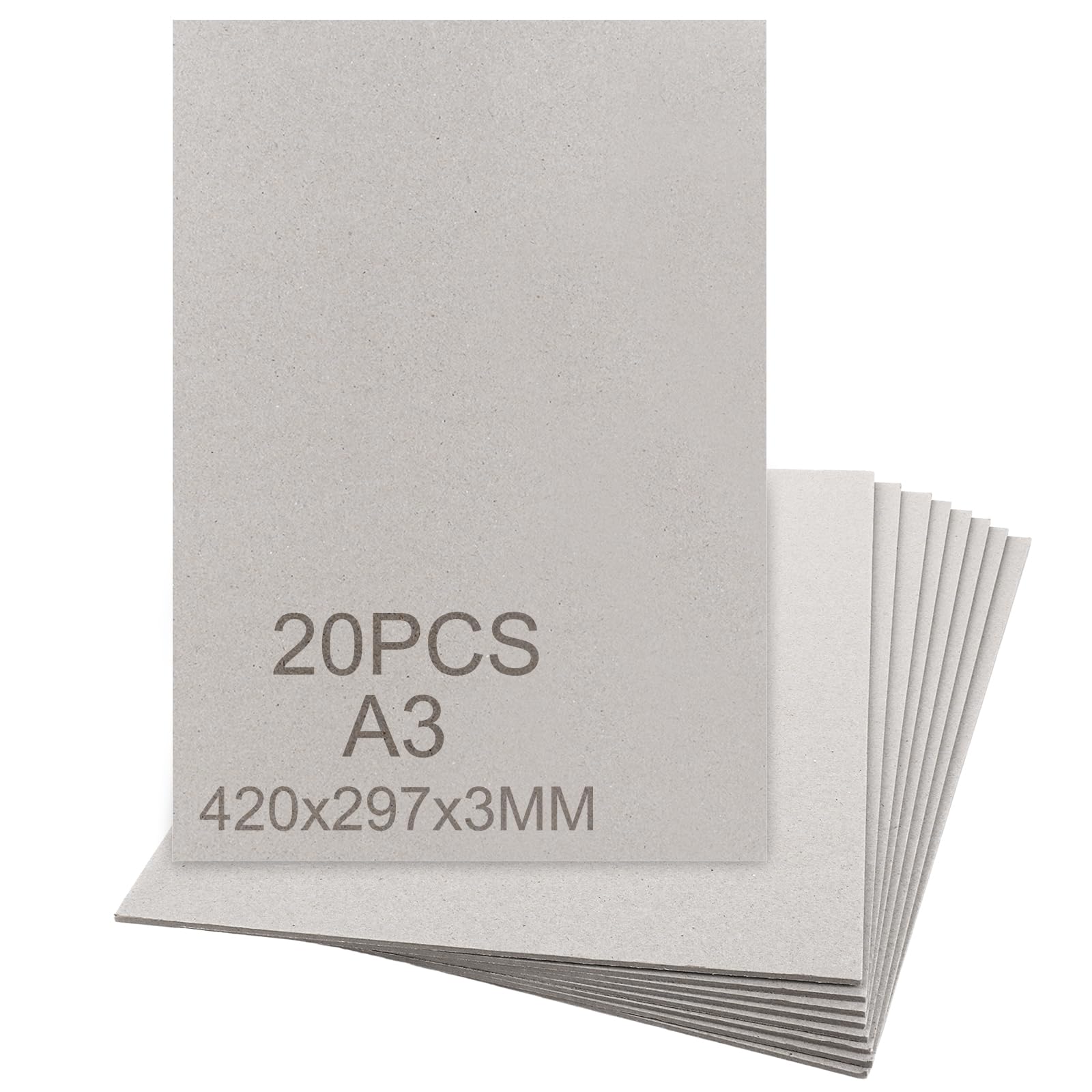 20 unidades de cartón gris A3 (29,7 x 42 cm), grosor 3 mm, 1850 g/m², cartón encuadernado de 3 mm, formato de cartón gris para encuadernación, encuadernación, tarjetas de invitación