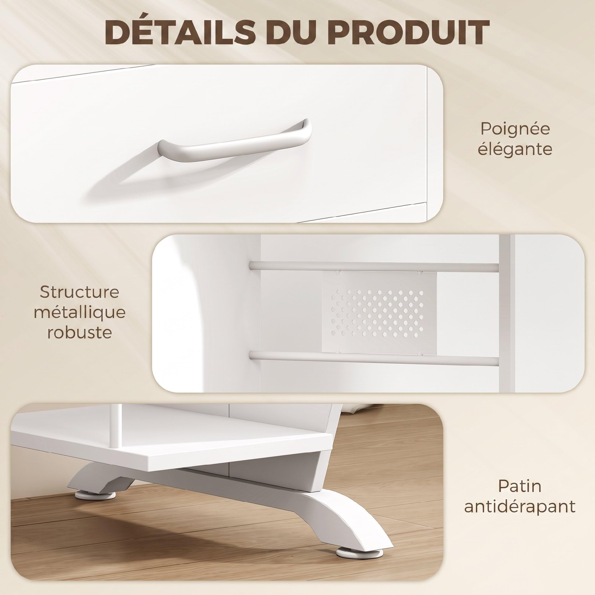 HOMCOM Bureau d'Ordinateur, Tablette Coulissante 100x52x75 cm Blanc