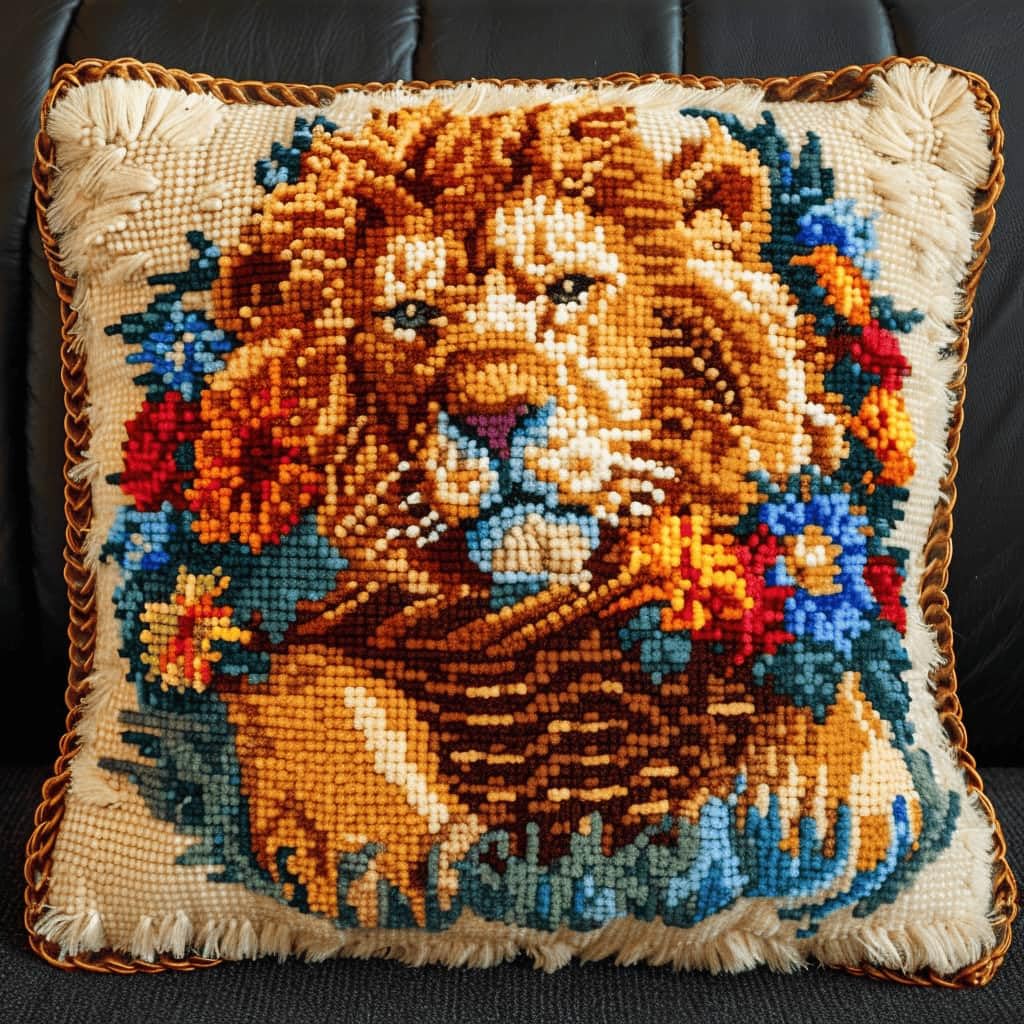 Kitquiver Latch Hook Kits Donkey for Adults,Lion DIY Latch Hook Cushion Kits and Latch Rug Kits Cross-Stitch Embroidery Cushion Cover for Home Sofa Decoration 17X17 in