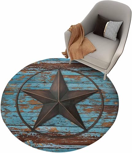 Miniatura 2 de Alfombra redonda esponjosa de 4 pies, alfombra circular de felpa de madera rústica con diseño de estrella de TES occidental, alfombra circular de
