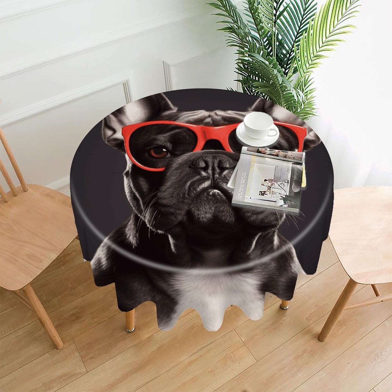 FodPand French Bulldog Round Tablecloth - 60 Inch Premium Polyester Table Cloth, Fashion Wrinkle Resistant Decorative Table Cover for Dining Kitchen Party Buffet Tables