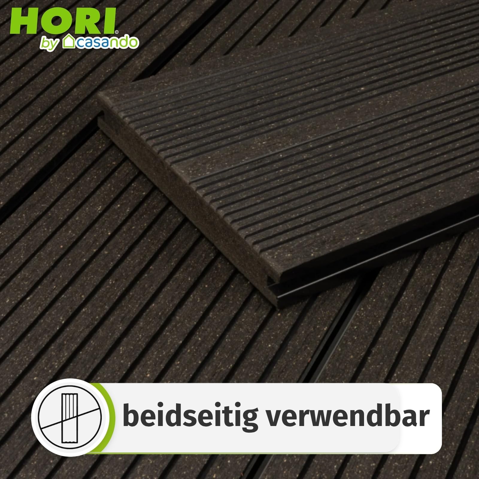 HORI WPC Terrassendielen Komplettset Bali Massiv Dielen Komplettbausatz beidseitig geriffelt, inkl. Unterkonstruktion 28x50 mm & Montagematerial Fläche: 7 m² - 400 cm Dielenlänge - Anthrazit