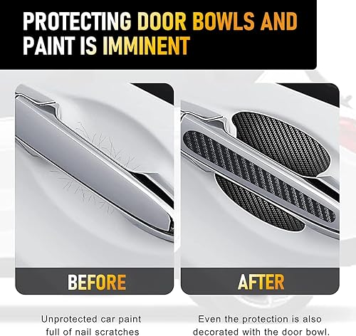 Miniatura 5 de 8 protectores de manija de puerta de automóvil, calcomanías de fibra de carbono antiarañazos para puerta de automóvil, calcomanías laterales para