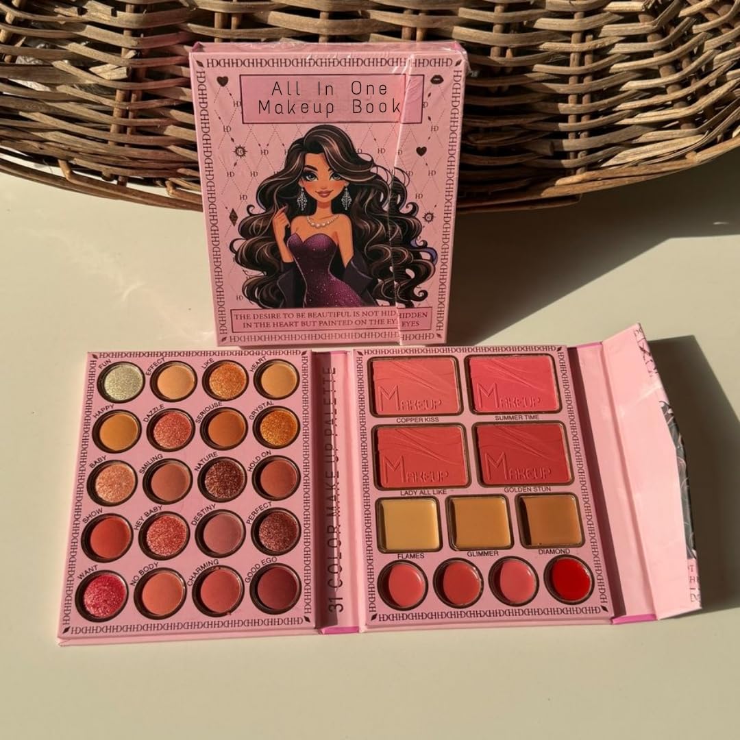 Bajajbeautyshop Kawaii Mini All-in-One Makeup Book Kit for Women | 20 Eyeshadow & Highlighter Shades, 4 Blush, 3 Bronzer/Concealer, 4 Lip Colors