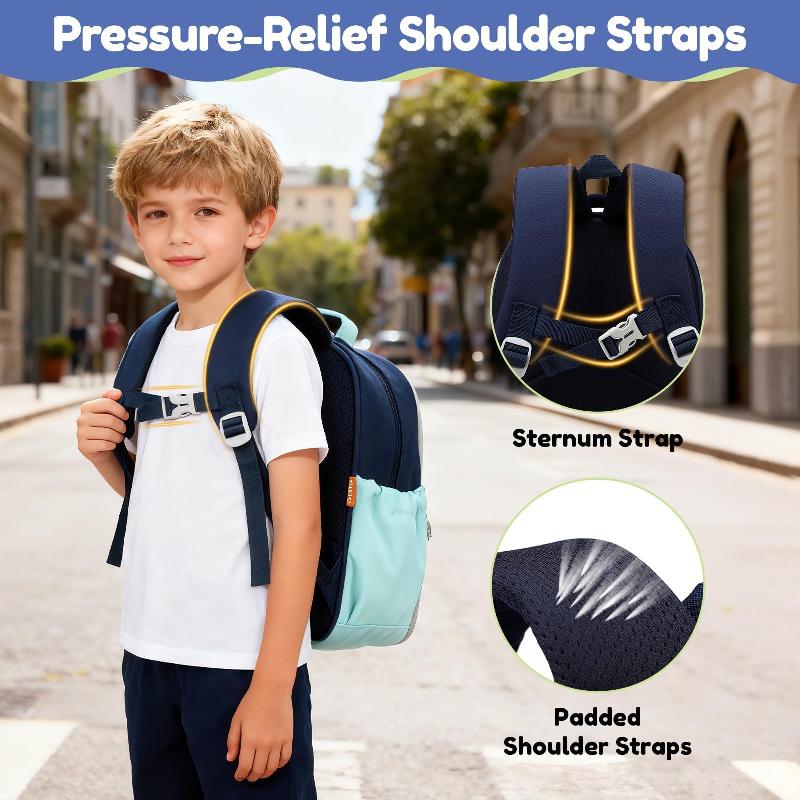 PROTAURI Sac a Dos Enfants pour Garçon 2-6 Ans, Sac a Dos Maternelle avec Sangle de Poitrine, Confortable, Hydrofuge, Cartable Maternelle Respirant et Léger, Bleu