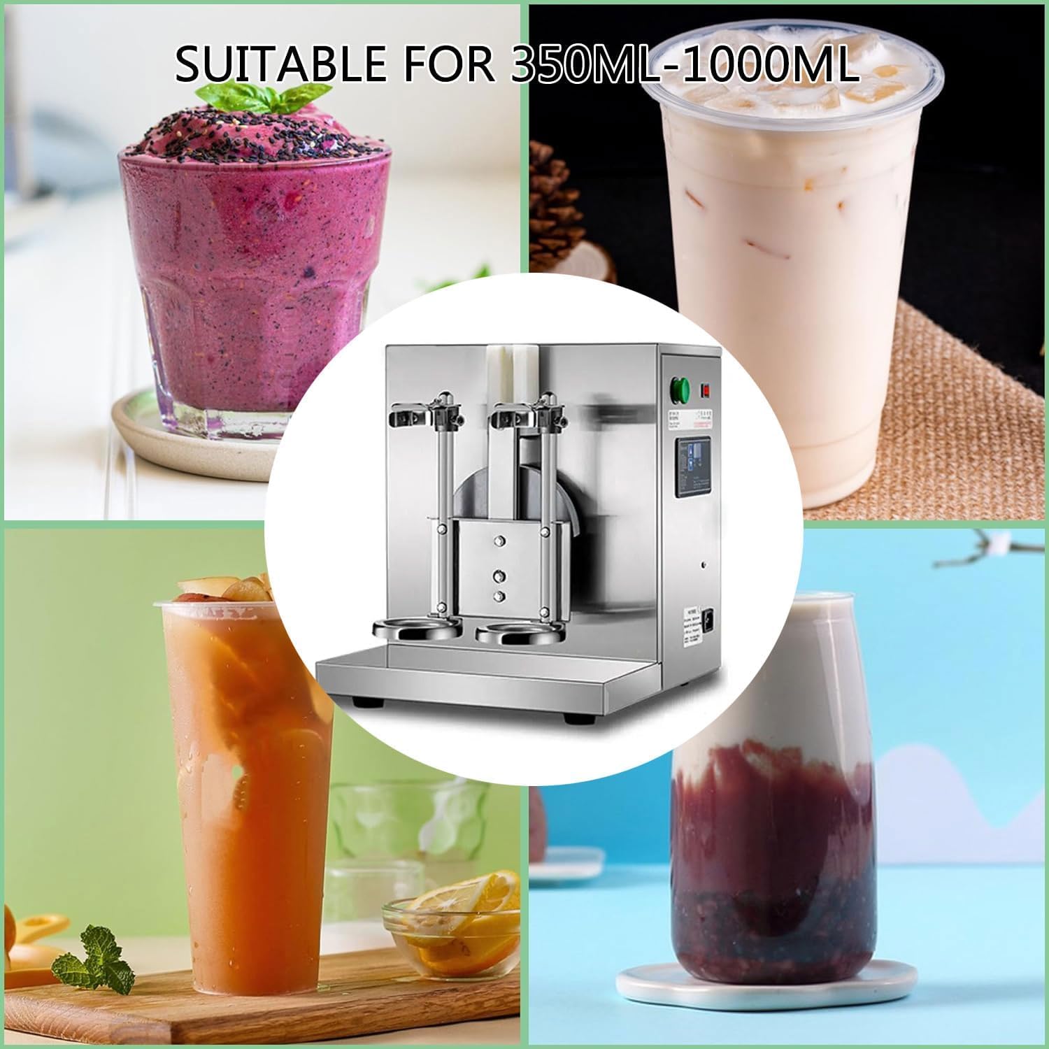 Professionelle Milchtee-Shaker-Maschine, Automatischer Doppelbecher Elektromixer, Edelstahl 120W Motor für Bubble Tea, Cocktails, Kaffee & Saft, 400 U/min, 1000ml