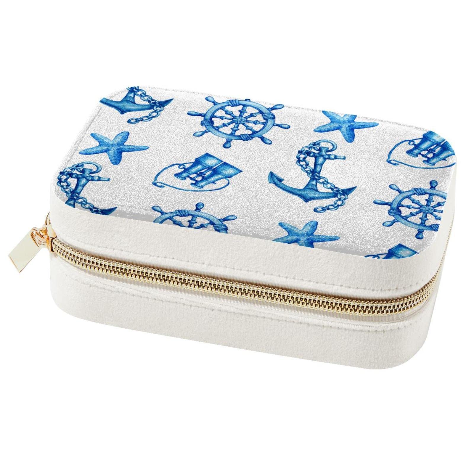 Boîte à bijoux de voyage bleue marine : organisateur compact bagues et colliers pour femme