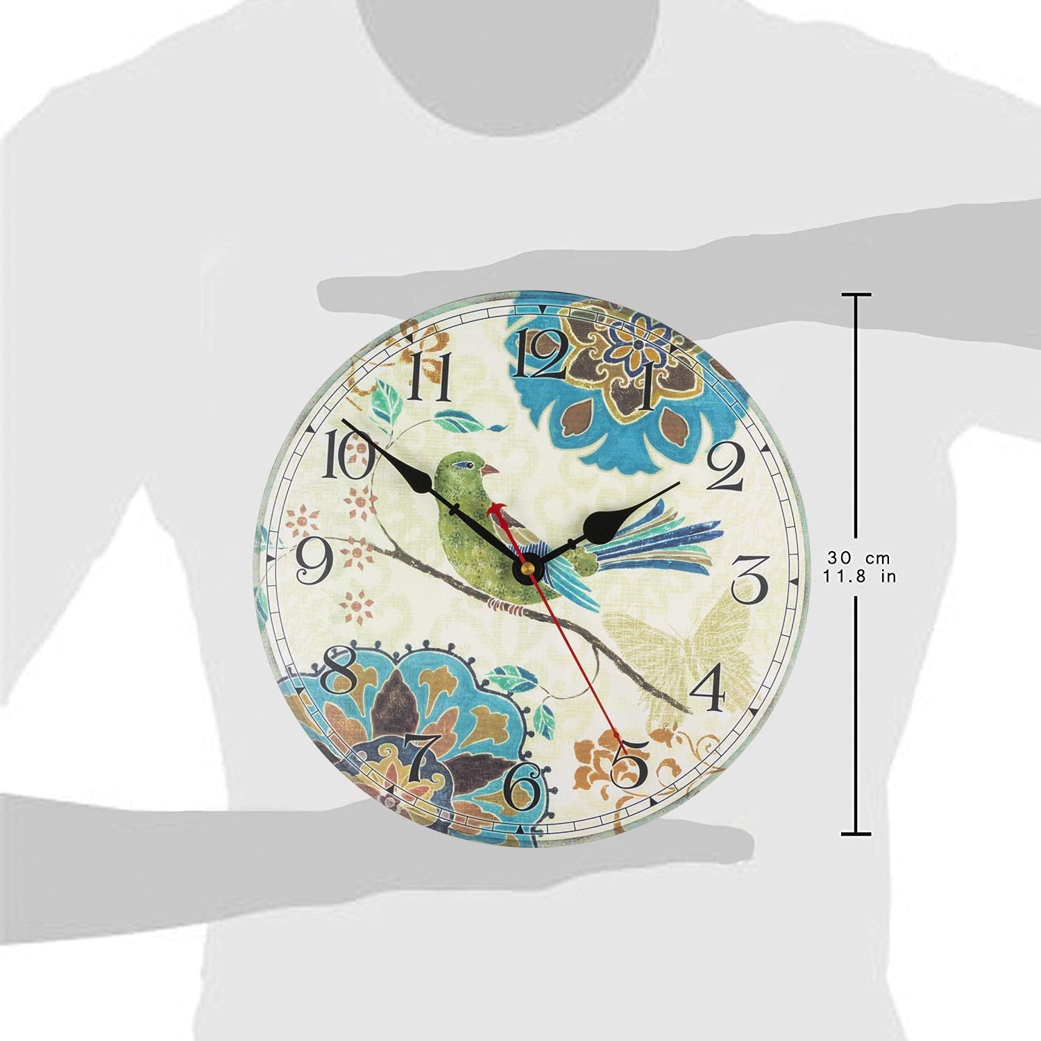 KI Store Silent Wall Clocks for Living Room Kitchen Decor Bathroom Farmhouse Cabin Non Ticking Decorative Clock 12-Inch Boho Round Clocks