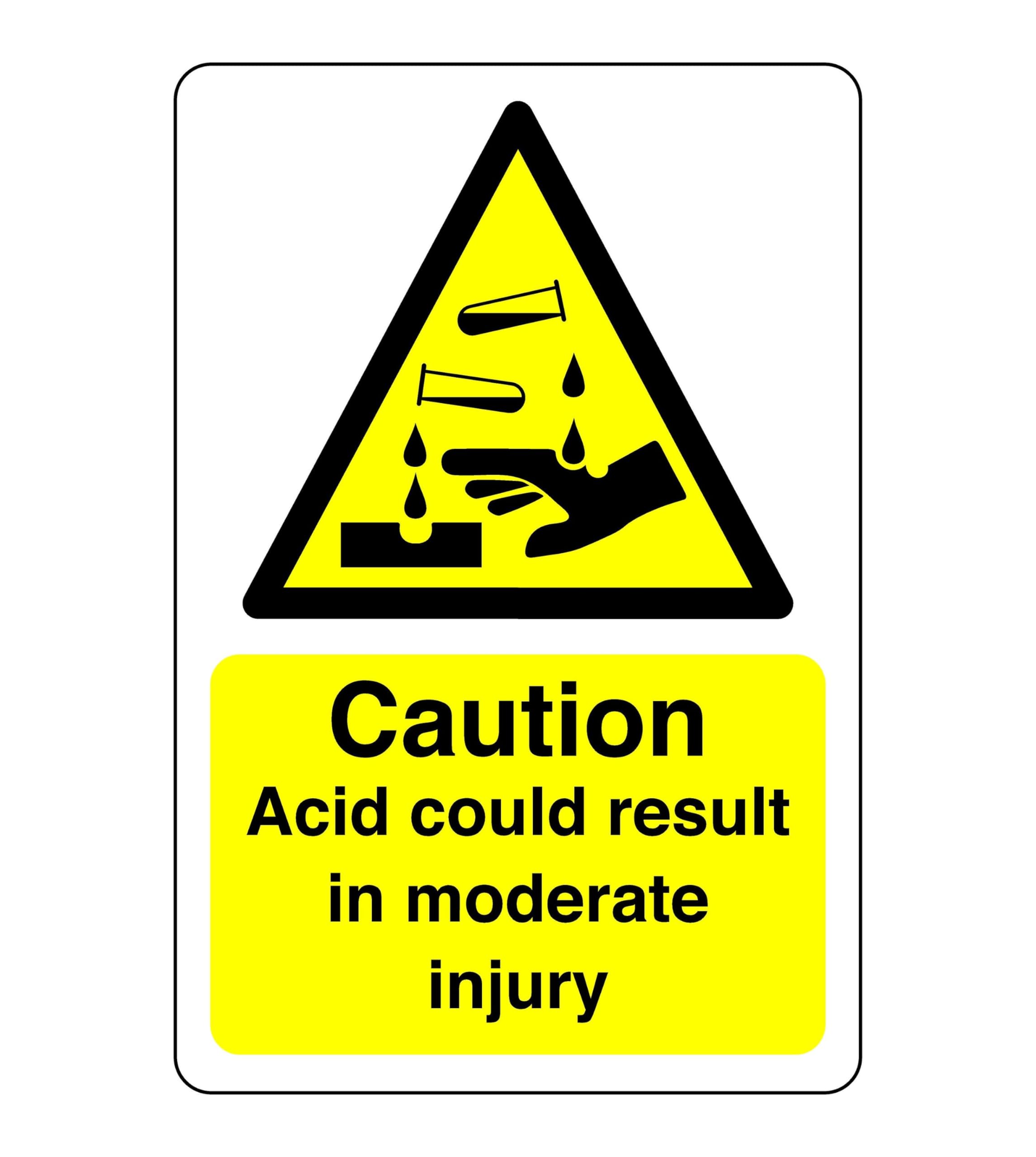 Safety First Display Ltd Yellow/Black Caution Acid Could Result In Moderate Injury - Acid, Corrosive, Hazardous, Chemicals, Harmful - High Tack Self-Adhesive Sticker (200Mm X 150Mm) Viewing Distance Within 5M.