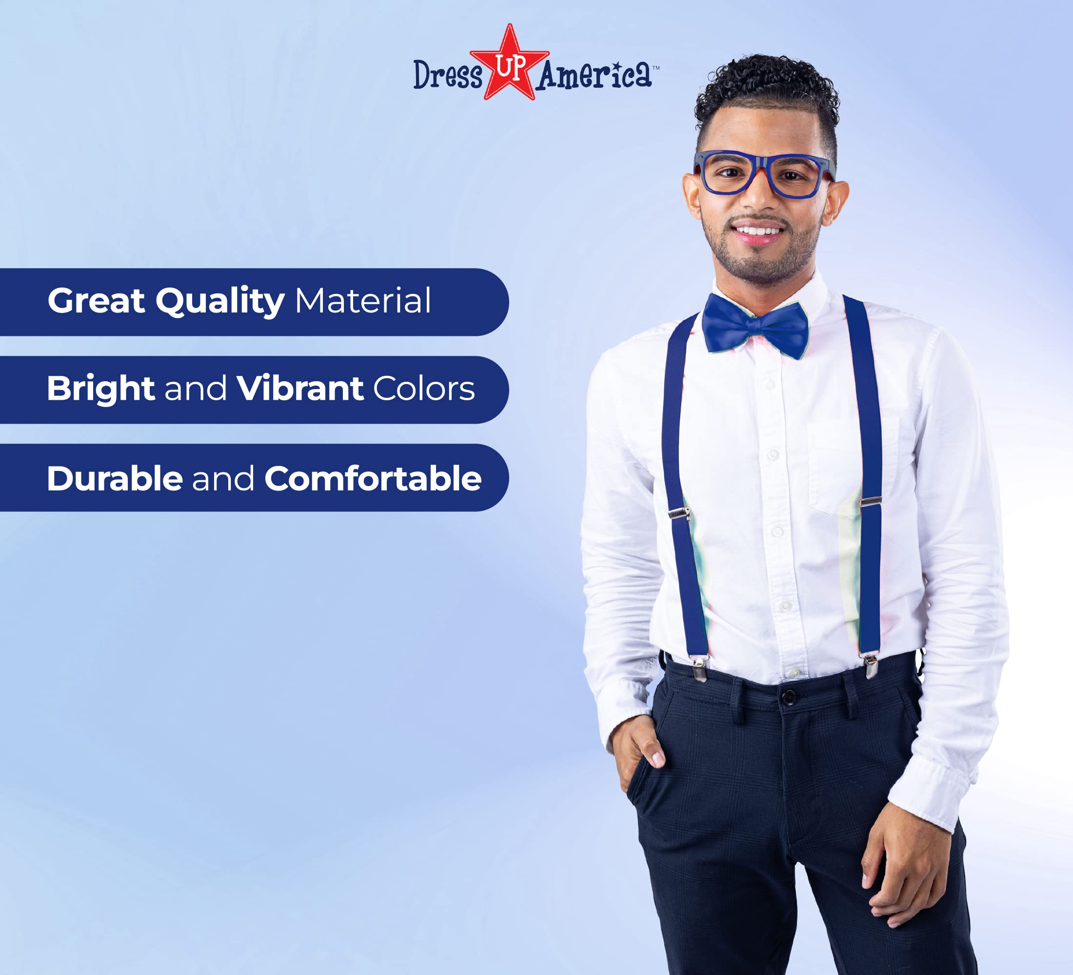 Dress Up America Neon Suspender, Bow-tie, Sunglasses, Accessory Set - Kids Size Suspenders, Blue, 18M US/12-18 Months - Image 4