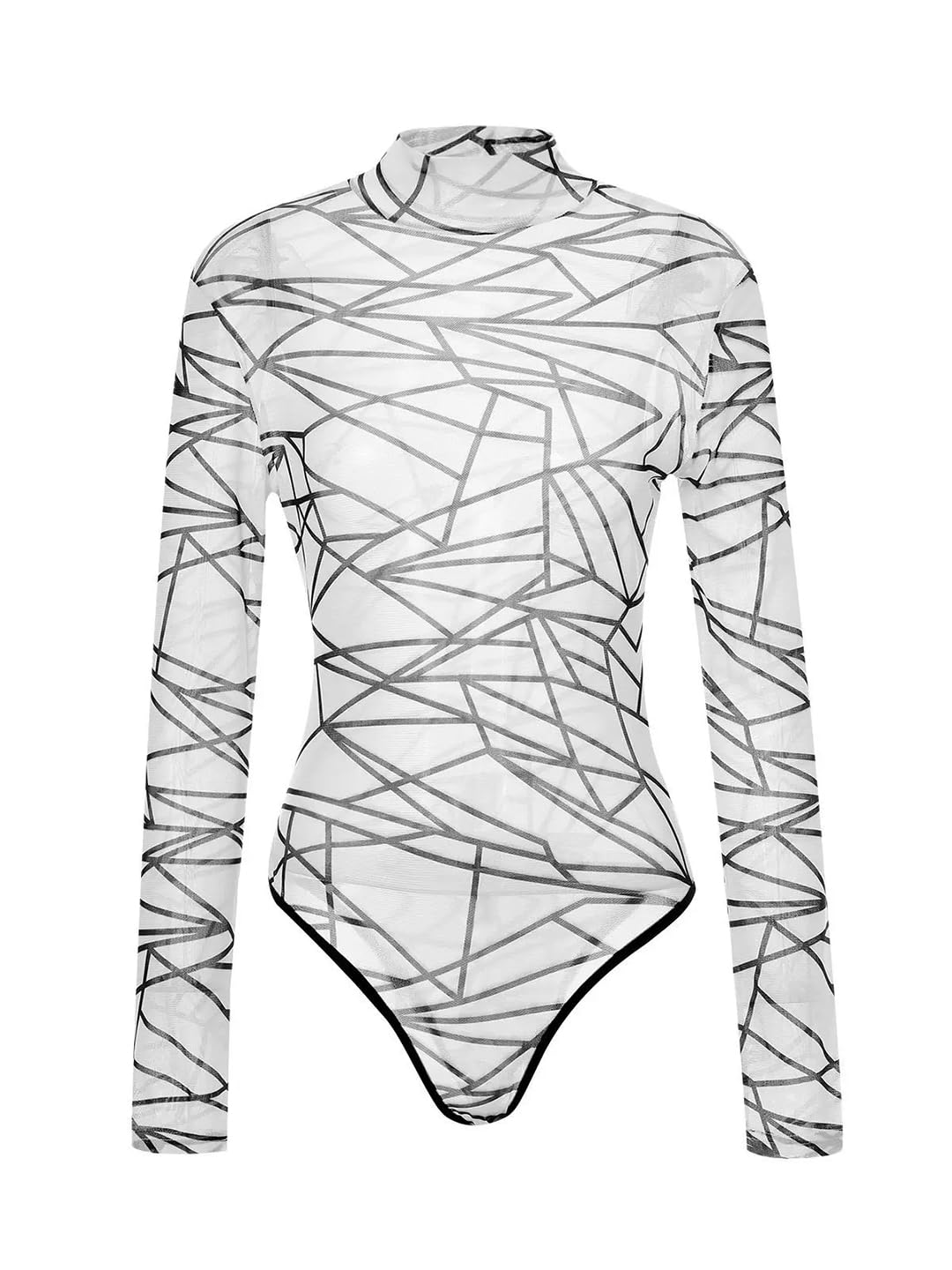 Women's Plus Size Sexy Long Sleeve Sheer Mesh Bodysuit Jumpsuit Tops