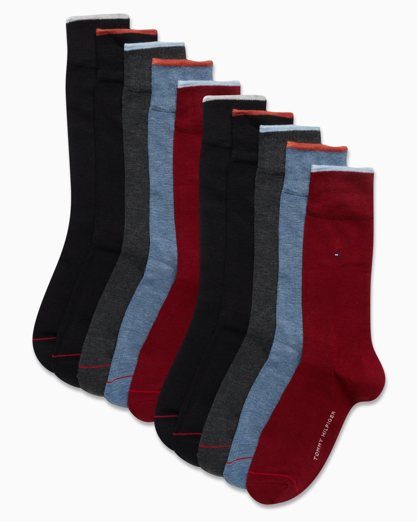 Tommy Hilfiger Calcetines casuales de mezcla de algodón suave para hombre, paquete de 10