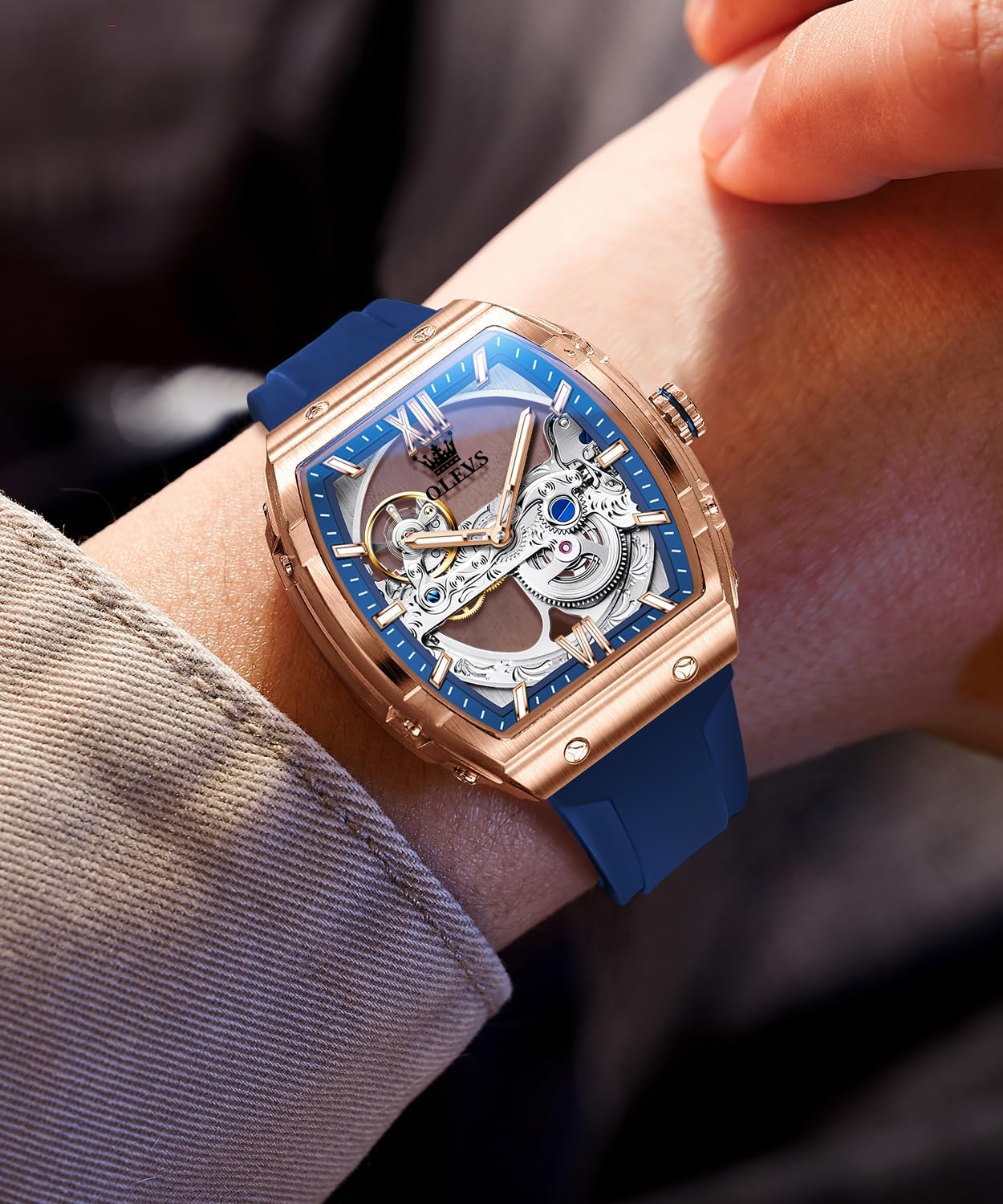 OLEVS Watch for Men Automatic Mechanical Luxury Dress Tourbillon Stainless Steel Waterproof Wrist Watches Date