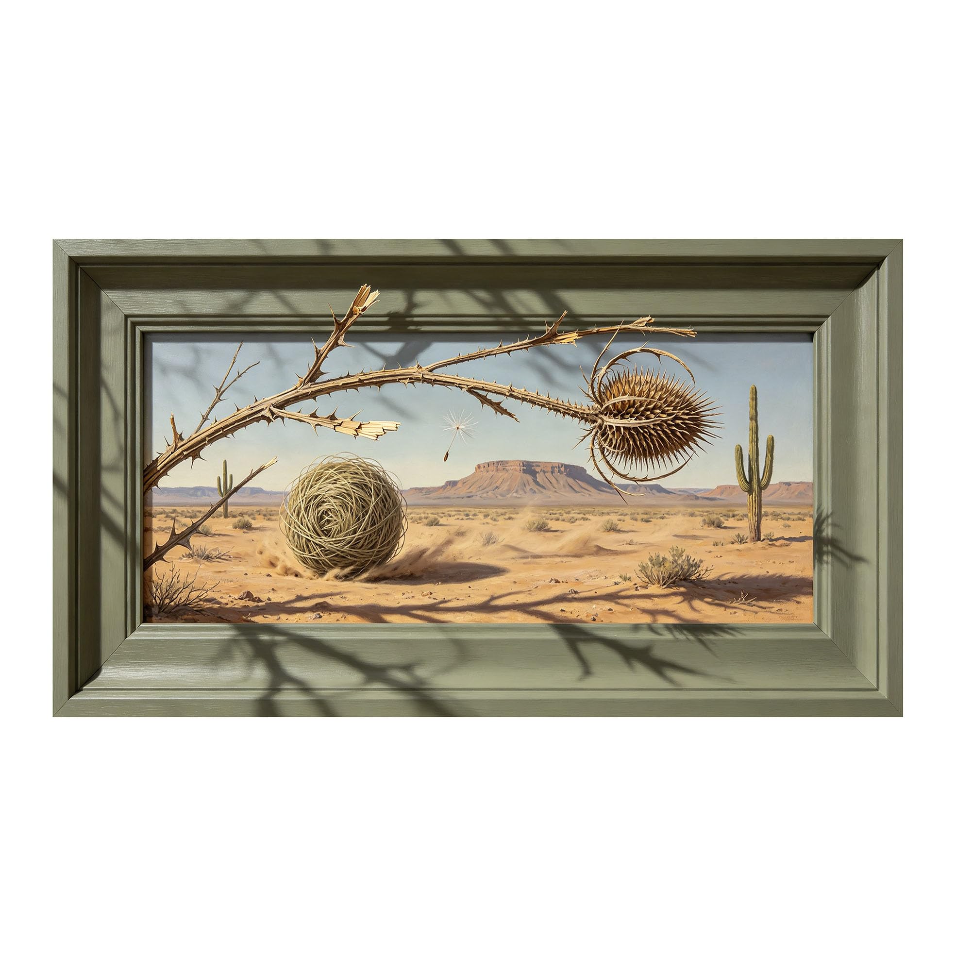 3D Framed Wall Art 50cm×100cm Southwestern Desert Tumbleweed Saguaro Cactus Realistic Oil Painting Large Size SelfAdhesive Removable Wall Decor Prints Artwork for Living Room Bedroom Office