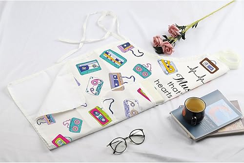 Miniatura 7 de MBMSO Delantales Beat Music con bolsillos, delantal de cintas para amantes de la música, profesor músico, delantal de notas