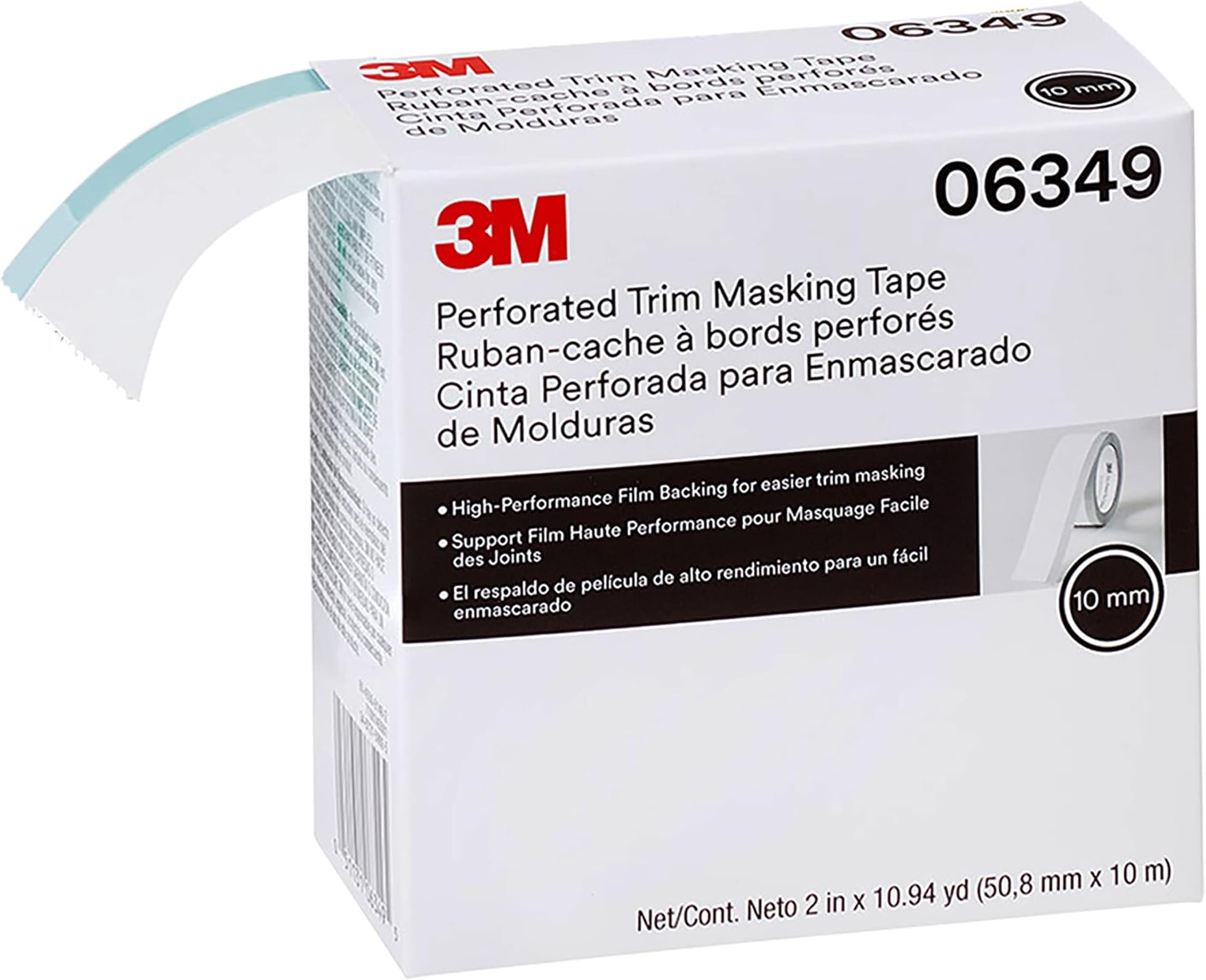 Perforated Trim Masking Tape 06349, Molding Paint Protection, Trim Lifting Tape, Hand Tearing, 10 mm Hard Band, 50.8 mm x 10 m