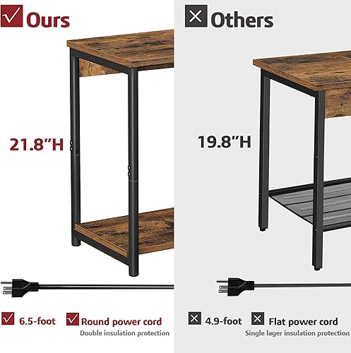 Miniatura 12 de TUTOTAK Mesita de noche con estación de carga, juego de 2, mesa auxiliar, mesa auxiliar con USB, mesita de noche de 21.8 pulgadas de alto con