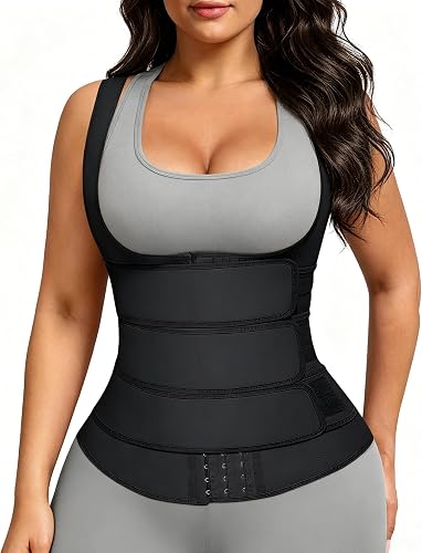 FeelinGirl 3 Belts Hook Waist Cincher Corset for Women Colombiana Plus Size Waist Trainer Vest Sport XL A-black