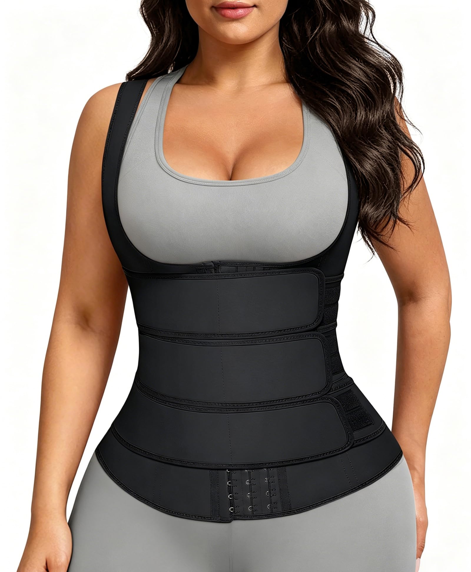 FeelinGirl Ceinture d'entraînement en latex pour femme - Grande taille - Corset à 3 ceintures - Crochets en acier