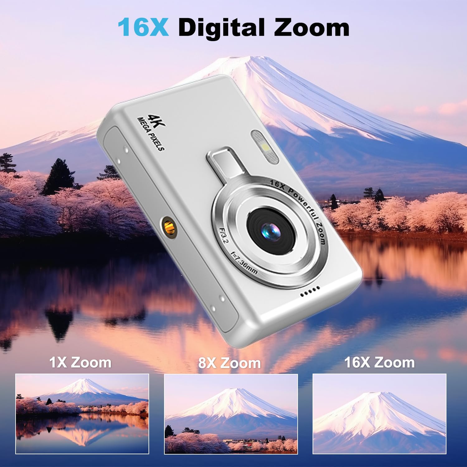 Digitalkamera, UHD 4K 50MP Kamera Fotoappara mit 32GB SD-Karte, 16X Digitalzoom, Wiederaufladbarer Akku, Tragbare Vlog Kamera für Kinder Teenager Student Anfänger