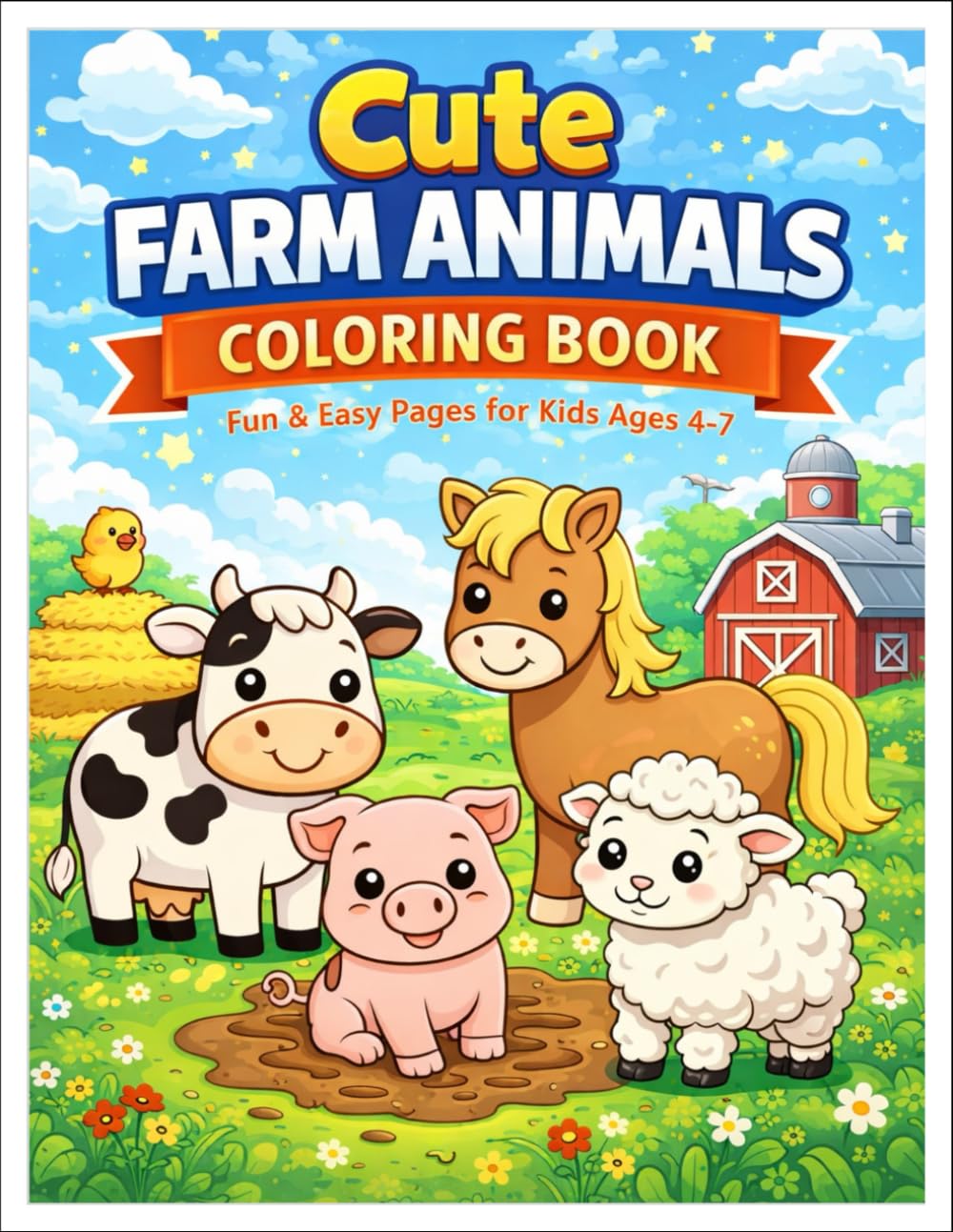 Cute Farm Animals Coloring Book: Simple & Fun Coloring Pages for Kids Ages 4–7