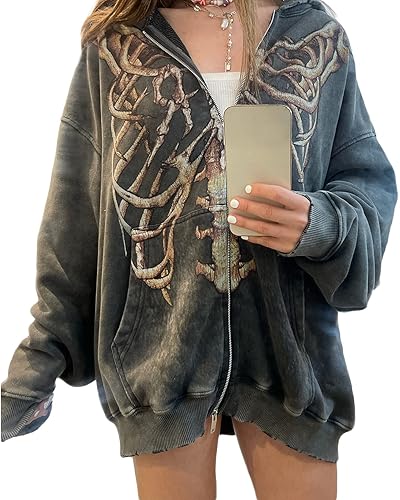 Sudadera de gran tamaño para mujer, Y2K E-Girl, sudaderas con capucha para adolescentes, niñas, chaquetas de manga larga, ropa de calle holgada