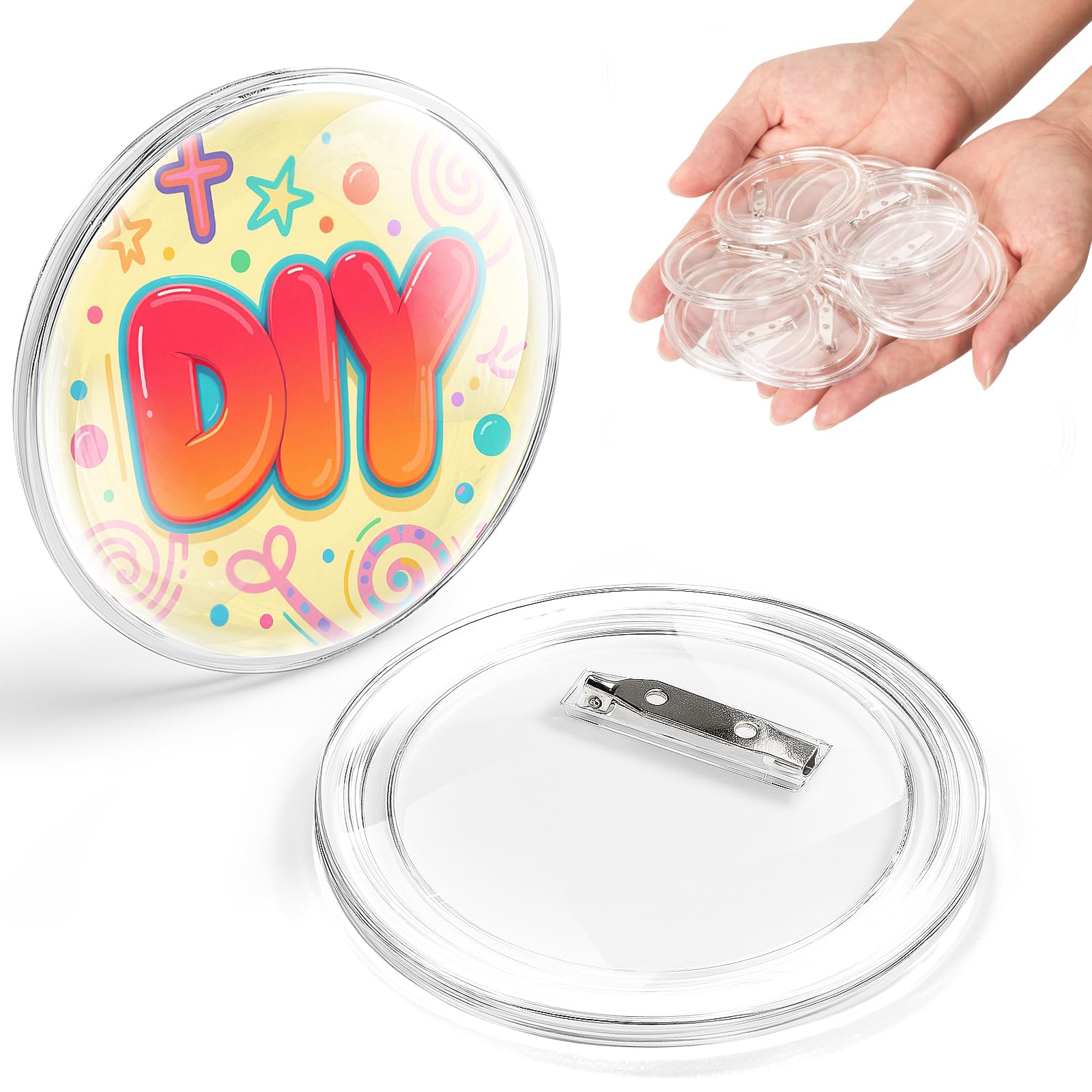 20 Stück 5,7 cm klare Knopfnadeln – DIY-Foto-Knopf zum Zusammenstecken ohne Maschine – wiederverwendbare Acryl-Blanko-Abzeichen-Anstecknadeln für Geburtstagsparty, Schulprojekte und Partys