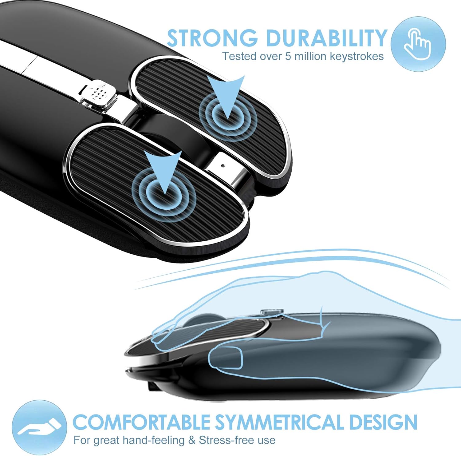 Wireless Mouse with 4 Button 2.4Ghz Connection USB Receiver Silent Click Adjustable DPI Programmable Button Ergonomic Rechargeable for Computer PC Mac Laptop Windows Tablet Office Use(Black)