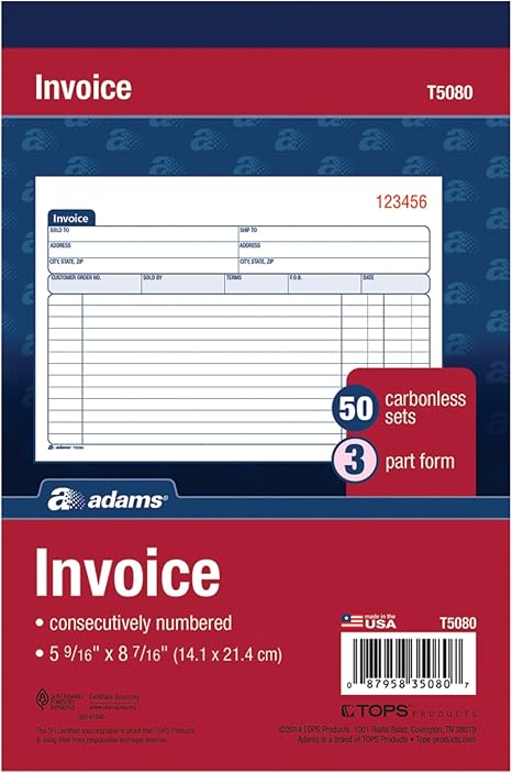 Amazon.com : Adams Invoice Book, 3-Part, Carbonless, 5-9/16 x 8-7/16 ...